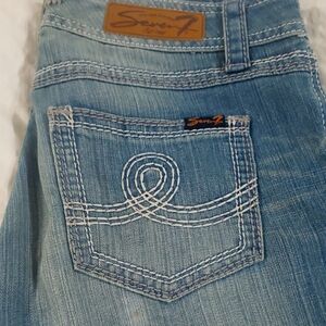 Seven7 Blue Jeans with Decorative Stitching and Leather Patch